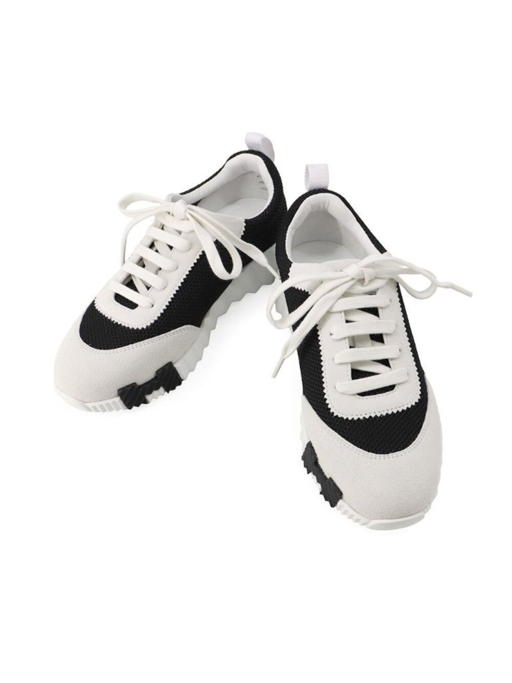 Hermes Sneakers Bounding Mesh Leather Shoes Black White